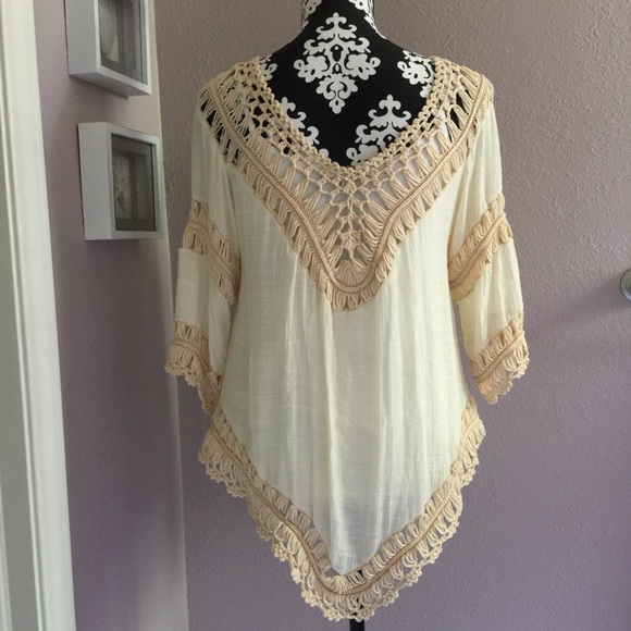 Ya Los Angeles Crochet Boho Festival Poncho Top L - Picture 5 of 9